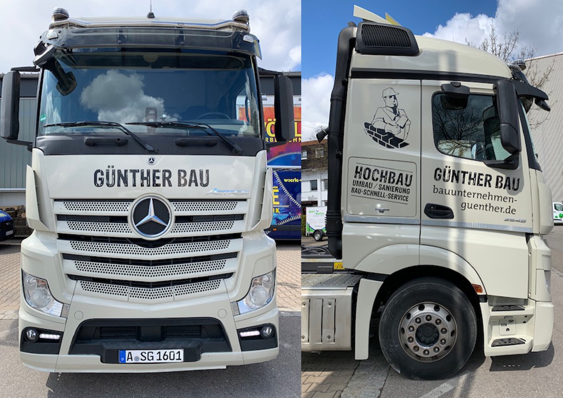 Günther Bau, Beschriftung vom Transporter bis zur Zugmaschine