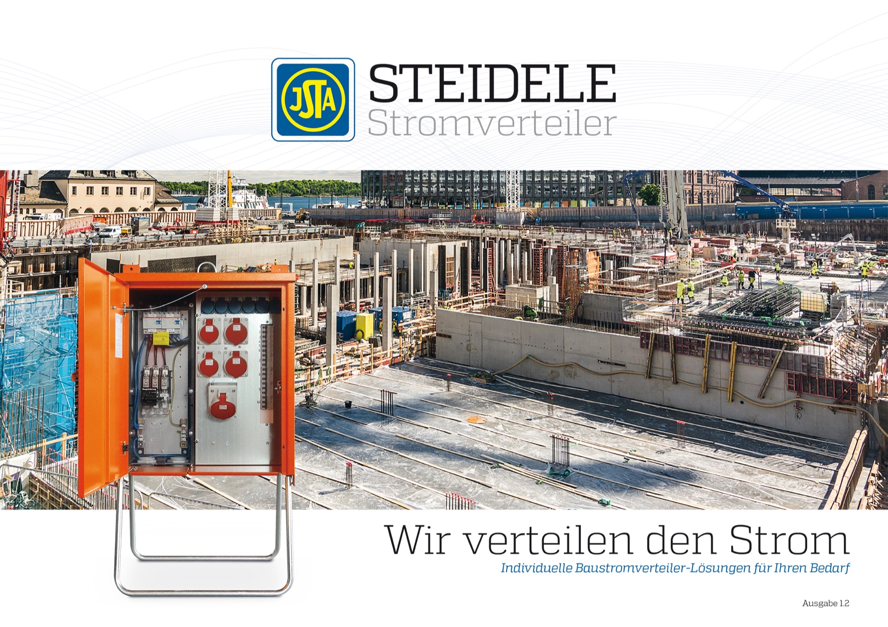 Steidele Stromverteiler, Katalog, Anzeigen und Messestand für Baustromverteiler