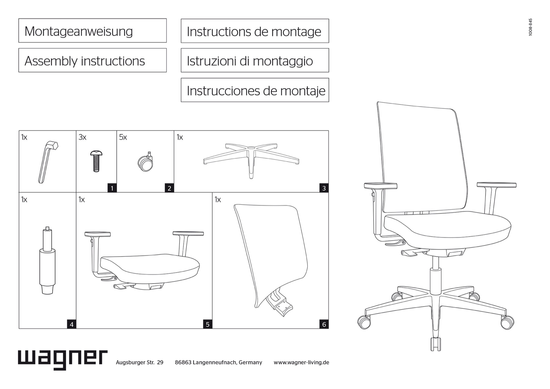 Wagner, Bedienungs- und Montageanleitungen für ergonomische Sitzmöbel, Bild 1 von 2